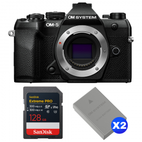 OM SYSTEM OM-5 Mark II Noir + 1 SanDisk 128GB Extreme PRO UHS-II SDXC + 2 OM System BLS-50-1