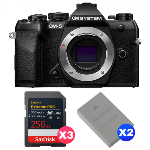 OM SYSTEM OM-5 Mark II Negro + 3 SanDisk 256GB Extreme PRO UHS-II SDXC + 2 OM System BLS-50-1