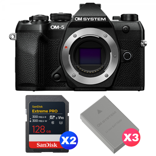 OM SYSTEM OM-5 Mark II Black + 2 SanDisk 128GB Extreme PRO UHS-II SDXC + 3 OM System BLS-50-1
