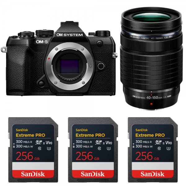 OM SYSTEM OM-5 Mark II Noir + 40-150mm f/4 PRO + 3 SanDisk 256GB Extreme PRO UHS-II SDXC-1