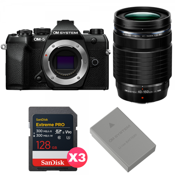 OM SYSTEM OM-5 Mark II Black + 40-150mm f/4 PRO + 3 SanDisk 128GB Extreme PRO UHS-II SDXC + OM System BLS-50-1