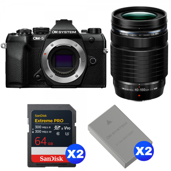 OM SYSTEM OM-5 Mark II Black + 40-150mm f/4 PRO + 2 SanDisk 64GB Extreme PRO UHS-II SDXC + 2 OM System BLS-50-1