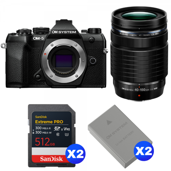 OM SYSTEM OM-5 Mark II Black + 40-150mm f/4 PRO + 2 SanDisk 512GB Extreme PRO UHS-II SDXC + 2 OM System BLS-50-1