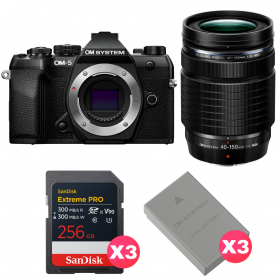 OM SYSTEM OM-5 Mark II Noir + 40-150mm f/4 PRO + 3 SanDisk 256GB Extreme PRO UHS-II SDXC + 3 OM System BLS-50-1