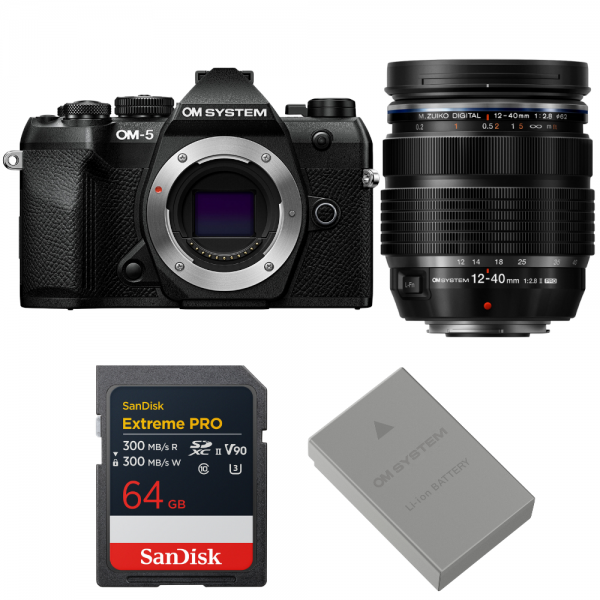 OM SYSTEM OM-5 Mark II Negro + 12-40mm f/2.8 PRO II + 1 SanDisk 64GB Extreme PRO UHS-II SDXC + OM System BLS-50-1