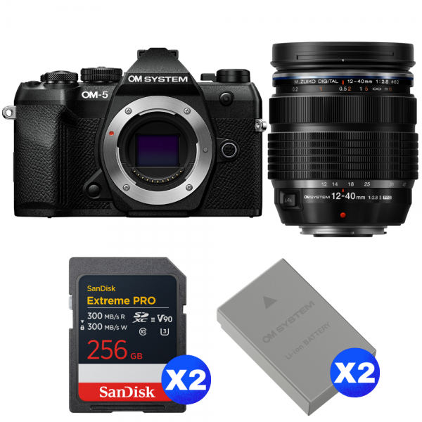 OM SYSTEM OM-5 Mark II Negro + 12-40mm f/2.8 PRO II + 2 SanDisk 256GB Extreme PRO UHS-II SDXC + 2 OM System BLS-50-1