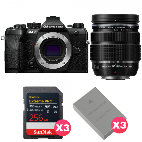 OM SYSTEM OM-5 Mark II Negro + 12-40mm f/2.8 PRO II + 3 SanDisk 256GB Extreme PRO UHS-II SDXC + 3 OM System BLS-50-1