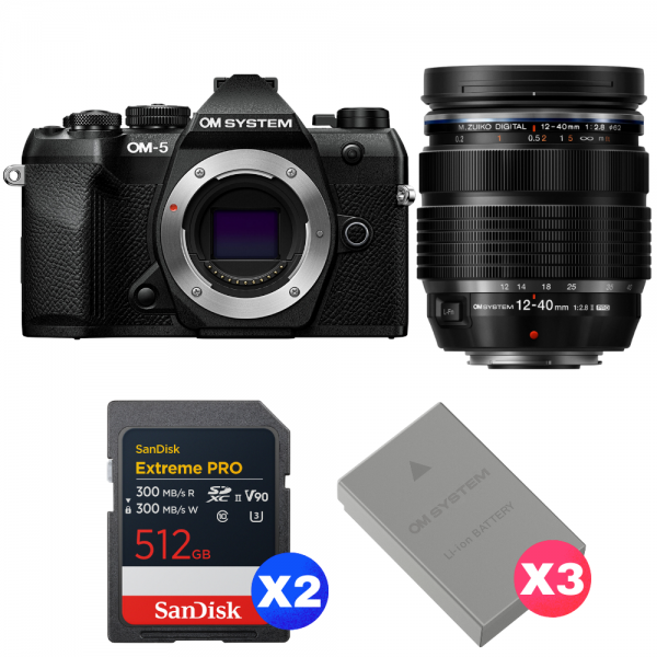 OM SYSTEM OM-5 Mark II Negro + 12-40mm f/2.8 PRO II + 2 SanDisk 512GB Extreme PRO UHS-II SDXC + 3 OM System BLS-50-1
