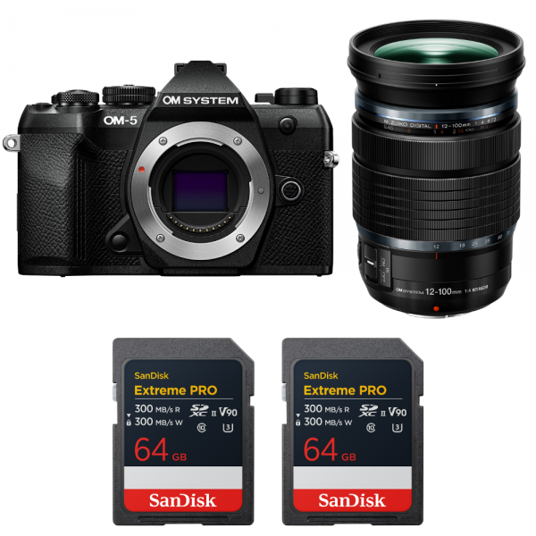 OM SYSTEM OM-5 Mark II Black + 12-100mm f/4 IS PRO + 2 SanDisk 64GB Extreme PRO UHS-II SDXC-1