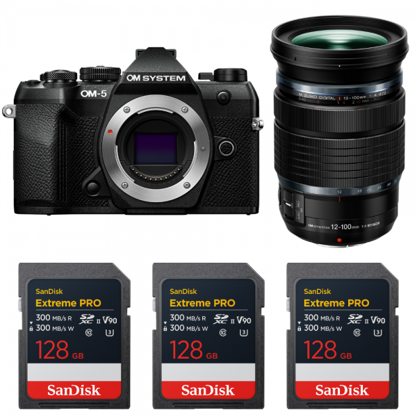 OM SYSTEM OM-5 Mark II Black + 12-100mm f/4 IS PRO + 3 SanDisk 128GB Extreme PRO UHS-II SDXC-1