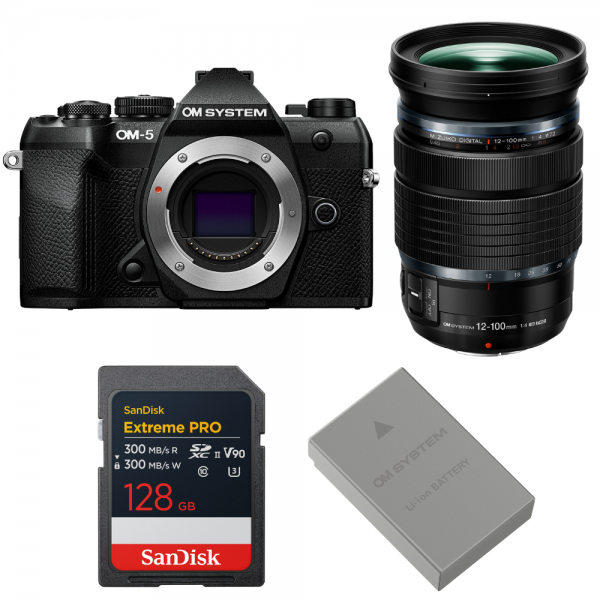 OM SYSTEM OM-5 Mark II Black + 12-100mm f/4 IS PRO + 1 SanDisk 128GB Extreme PRO UHS-II SDXC + OM System BLS-50-1