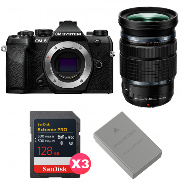 OM SYSTEM OM-5 Mark II Negro + 12-100mm f/4 IS PRO + 3 SanDisk 128GB Extreme PRO UHS-II SDXC + OM System BLS-50-1