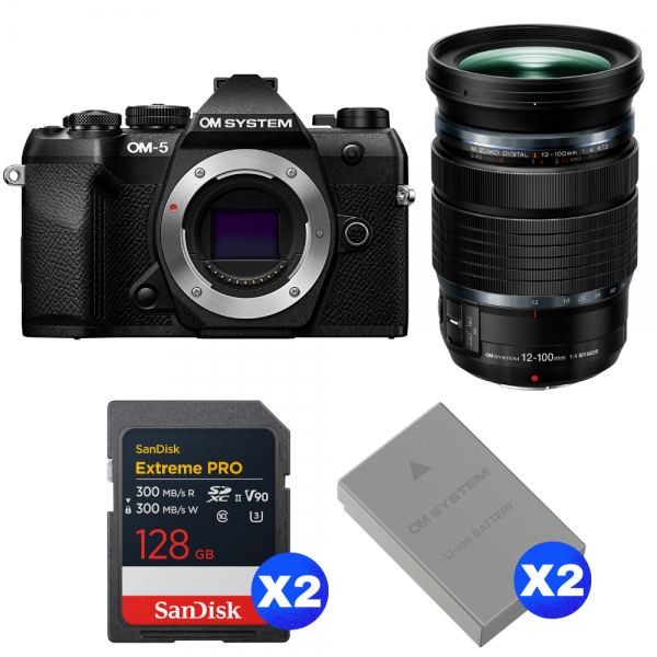 OM SYSTEM OM-5 Mark II Black + 12-100mm f/4 IS PRO + 2 SanDisk 128GB Extreme PRO UHS-II SDXC + 2 OM System BLS-50-1