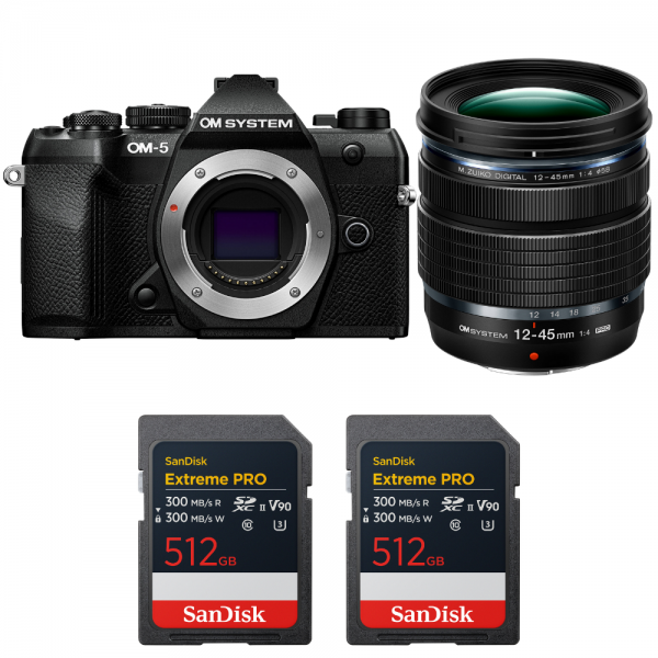 OM SYSTEM OM-5 Mark II Noir + 12-45mm f/4 PRO + 2 SanDisk 512GB Extreme PRO UHS-II SDXC-1