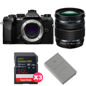 OM SYSTEM OM-5 Mark II Noir + 12-45mm f/4 PRO + 3 SanDisk 512GB Extreme PRO UHS-II SDXC + OM System BLS-50-1