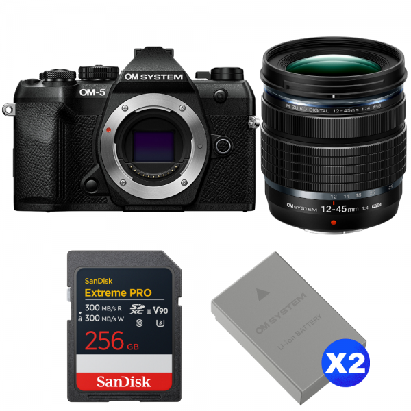OM SYSTEM OM-5 Mark II Black + 12-45mm f/4 PRO + 1 SanDisk 256GB Extreme PRO UHS-II SDXC + 2 OM System BLS-50-1