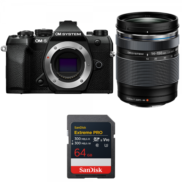 OM SYSTEM OM-5 Mark II Noir + 14-150mm f/4-5.6 II + 1 SanDisk 64GB Extreme PRO UHS-II SDXC-1