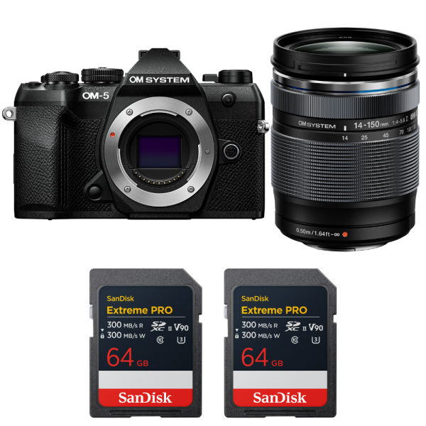OM SYSTEM OM-5 Mark II Noir + 14-150mm f/4-5.6 II + 2 SanDisk 64GB Extreme PRO UHS-II SDXC-1