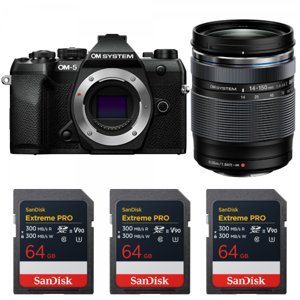 OM SYSTEM OM-5 Mark II Negro + 14-150mm f/4-5.6 II + 3 SanDisk 64GB Extreme PRO UHS-II SDXC-1
