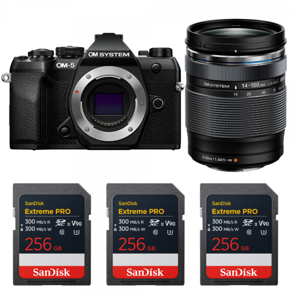 OM SYSTEM OM-5 Mark II Black + 14-150mm f/4-5.6 II + 3 SanDisk 256GB Extreme PRO UHS-II SDXC-1