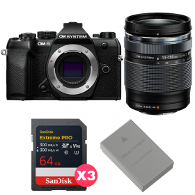 OM SYSTEM OM-5 Mark II Noir + 14-150mm f/4-5.6 II + 3 SanDisk 64GB Extreme PRO UHS-II SDXC + OM System BLS-50-1