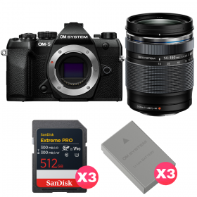 OM SYSTEM OM-5 Mark II Black + 14-150mm f/4-5.6 II + 3 SanDisk 512GB Extreme PRO UHS-II SDXC + 3 OM System BLS-50-1