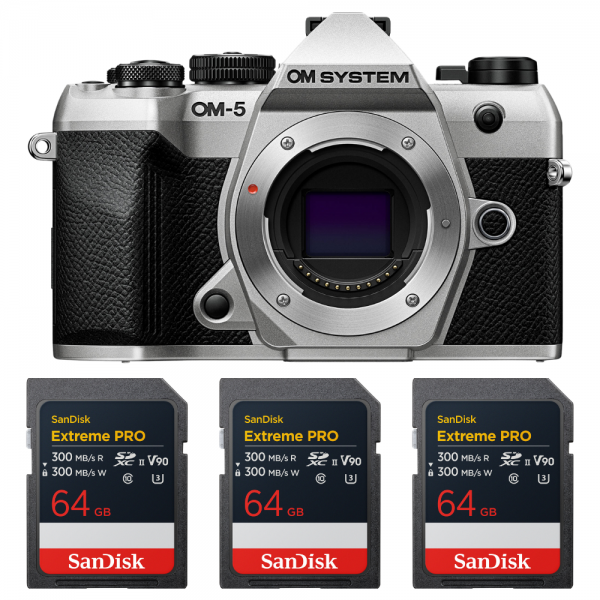 OM SYSTEM OM-5 Mark II Plata + 3 SanDisk 64GB Extreme PRO UHS-II SDXC-1