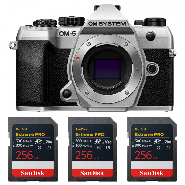 OM SYSTEM OM-5 Mark II Plata + 3 SanDisk 256GB Extreme PRO UHS-II SDXC-1