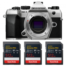 OM SYSTEM OM-5 Mark II Silver + 3 SanDisk 512GB Extreme PRO UHS-II SDXC-1