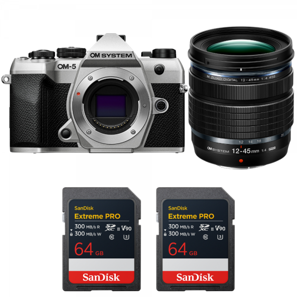 OM SYSTEM OM-5 Mark II Silver + 12-45mm f/4 PRO + 2 SanDisk 64GB Extreme PRO UHS-II SDXC-1