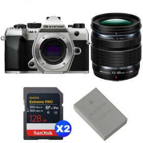 OM SYSTEM OM-5 Mark II Silver + 12-45mm f/4 PRO + 2 SanDisk 128GB Extreme PRO UHS-II SDXC + OM System BLS-50-1