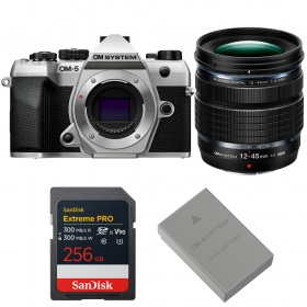 OM SYSTEM OM-5 Mark II Plata + 12-45mm f/4 PRO + 1 SanDisk 256GB Extreme PRO UHS-II SDXC + OM System BLS-50-1
