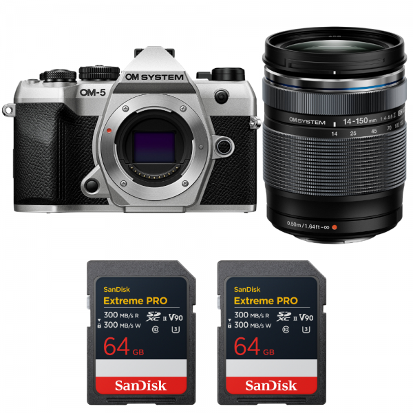OM SYSTEM OM-5 Mark II Plata + 14-150mm f/4-5.6 II + 2 SanDisk 64GB Extreme PRO UHS-II SDXC-1