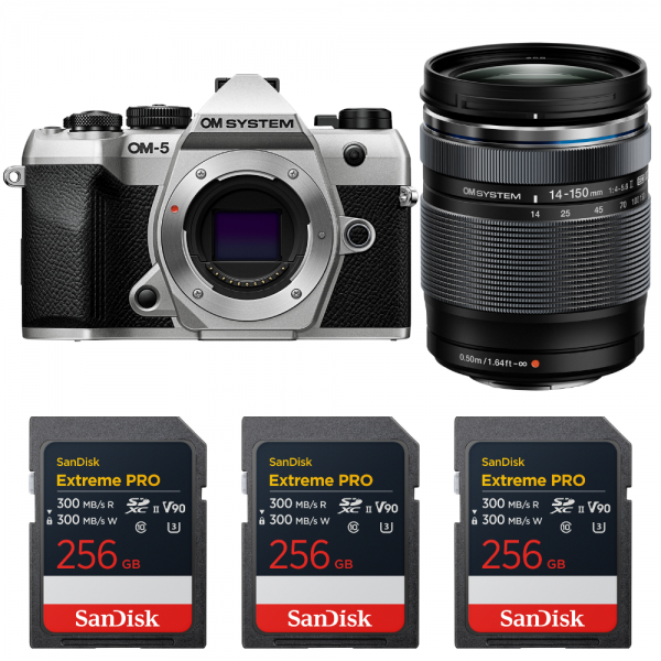 OM SYSTEM OM-5 Mark II Silver + 14-150mm f/4-5.6 II + 3 SanDisk 256GB Extreme PRO UHS-II SDXC-1