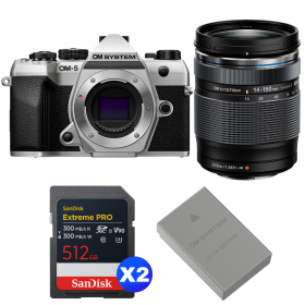 OM SYSTEM OM-5 Mark II Plata + 14-150mm f/4-5.6 II + 2 SanDisk 512GB Extreme PRO UHS-II SDXC + OM System BLS-50-1