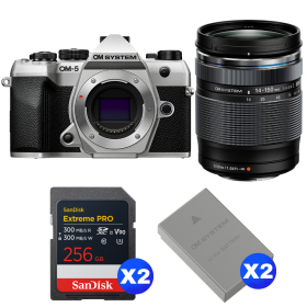 OM SYSTEM OM-5 Mark II Plata + 14-150mm f/4-5.6 II + 2 SanDisk 256GB Extreme PRO UHS-II SDXC + 2 OM System BLS-50-1