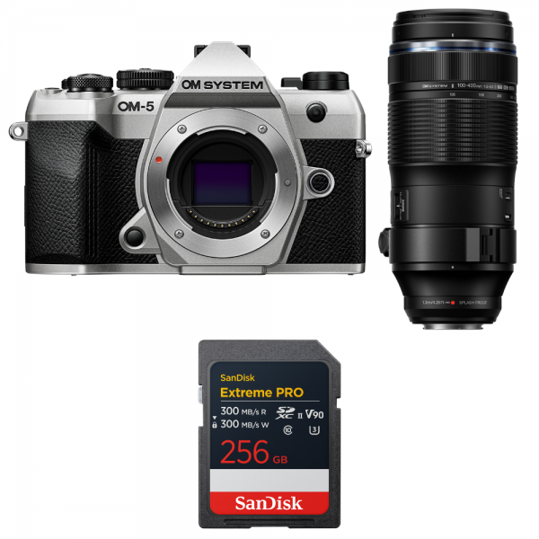 OM SYSTEM OM-5 Mark II Plata + 100-400mm F5.0-6.3 IS II + 1 SanDisk 256GB Extreme PRO UHS-II SDXC-1