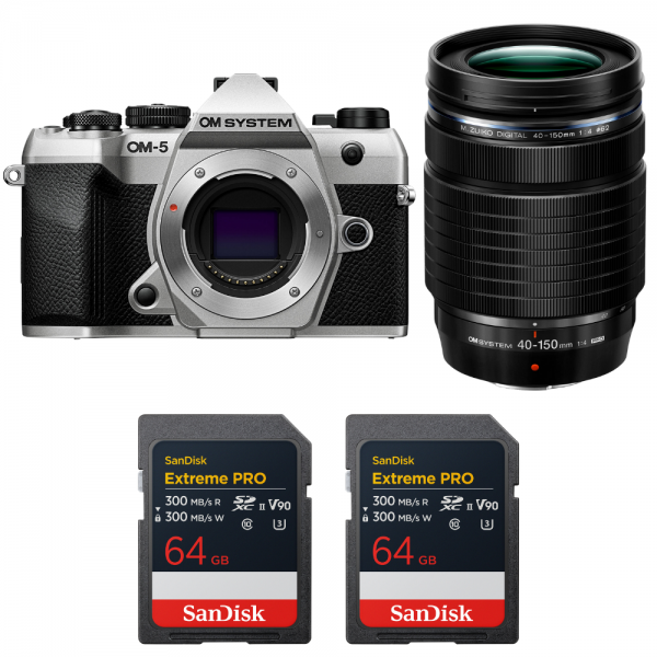OM SYSTEM OM-5 Mark II Plata + 40-150mm f/4 PRO + 2 SanDisk 64GB Extreme PRO UHS-II SDXC-1