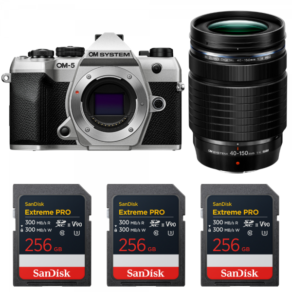 OM SYSTEM OM-5 Mark II Plata + 40-150mm f/4 PRO + 3 SanDisk 256GB Extreme PRO UHS-II SDXC-1