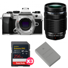 OM SYSTEM OM-5 Mark II Plata + 40-150mm f/4 PRO + 3 SanDisk 256GB Extreme PRO UHS-II SDXC + OM System BLS-50-1