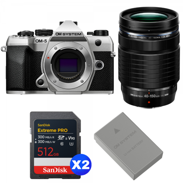 OM SYSTEM OM-5 Mark II Plata + 40-150mm f/4 PRO + 2 SanDisk 512GB Extreme PRO UHS-II SDXC + OM System BLS-50-1