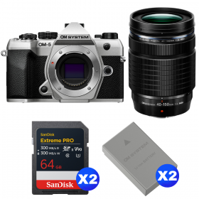 OM SYSTEM OM-5 Mark II Silver + 40-150mm f/4 PRO + 2 SanDisk 64GB Extreme PRO UHS-II SDXC + 2 OM System BLS-50-1