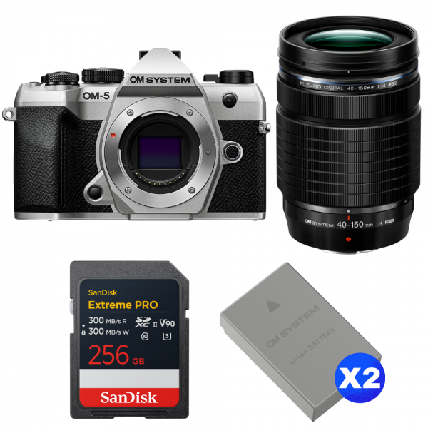 OM SYSTEM OM-5 Mark II Plata + 40-150mm f/4 PRO + 1 SanDisk 256GB Extreme PRO UHS-II SDXC + 2 OM System BLS-50-1