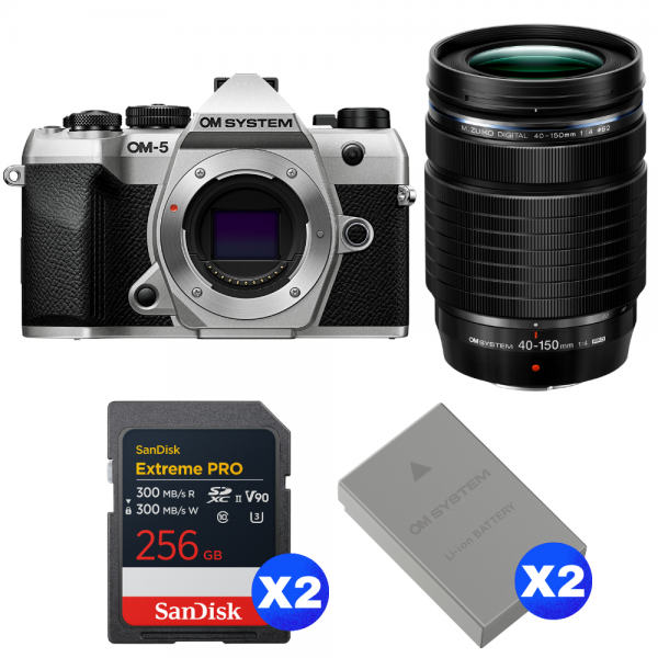 OM SYSTEM OM-5 Mark II Plata + 40-150mm f/4 PRO + 2 SanDisk 256GB Extreme PRO UHS-II SDXC + 2 OM System BLS-50-1