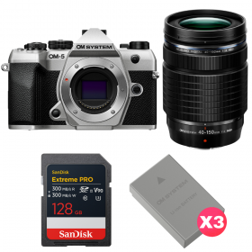 OM SYSTEM OM-5 Mark II Plata + 40-150mm f/4 PRO + 1 SanDisk 128GB Extreme PRO UHS-II SDXC + 3 OM System BLS-50-1