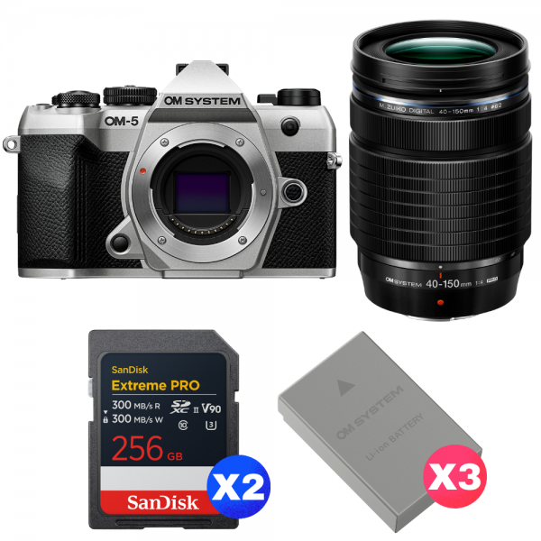 OM SYSTEM OM-5 Mark II Silver + 40-150mm f/4 PRO + 2 SanDisk 256GB Extreme PRO UHS-II SDXC + 3 OM System BLS-50-1