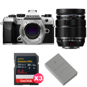 OM SYSTEM OM-5 Mark II Silver + 12-40mm f/2.8 PRO II + 3 SanDisk 64GB Extreme PRO UHS-II SDXC + OM System BLS-50-1