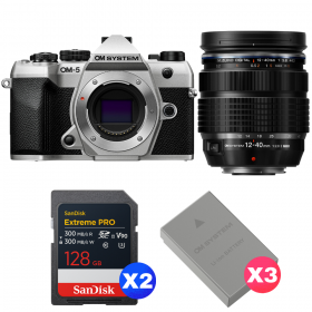 OM SYSTEM OM-5 Mark II Plata + 12-40mm f/2.8 PRO II + 2 SanDisk 128GB Extreme PRO UHS-II SDXC + 3 OM System BLS-50-1