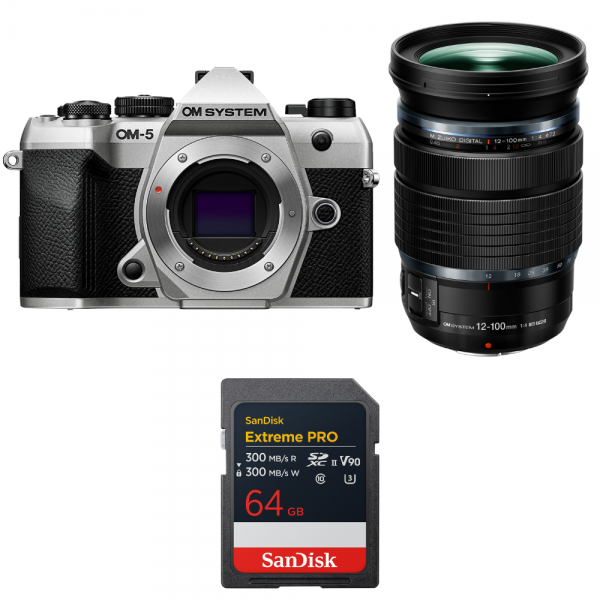 OM SYSTEM OM-5 Mark II Silver + 12-100mm f/4 IS PRO + 1 SanDisk 64GB Extreme PRO UHS-II SDXC-1
