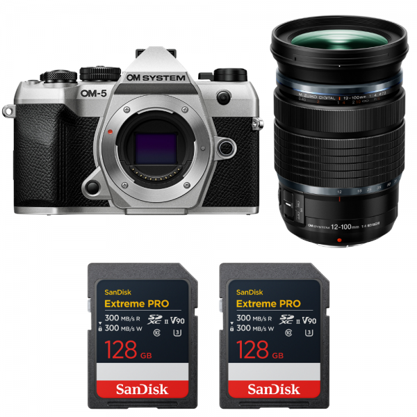 OM SYSTEM OM-5 Mark II Plata + 12-100mm f/4 IS PRO + 2 SanDisk 128GB Extreme PRO UHS-II SDXC-1